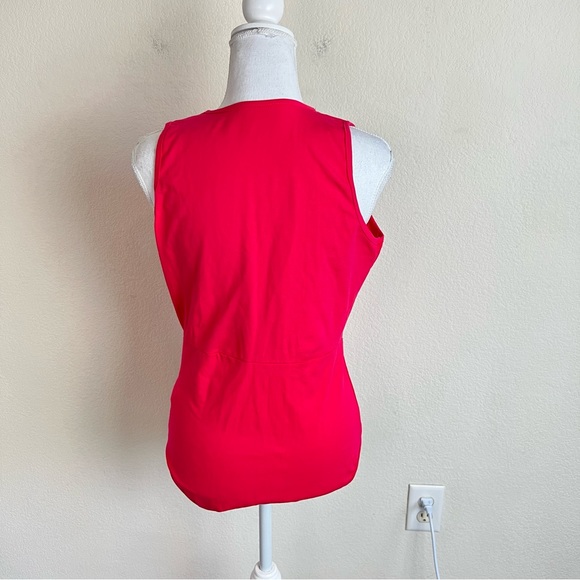 Hot Pink Harness Strappy Choker Plunge V-Neck Tank Bodysuit - Picture 4 of 11